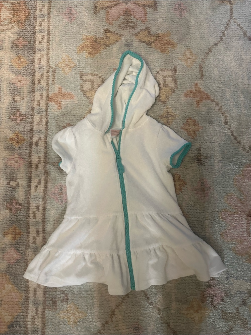 Cat & Jack White Hooded Girls Swim Coverup with Teal Trim